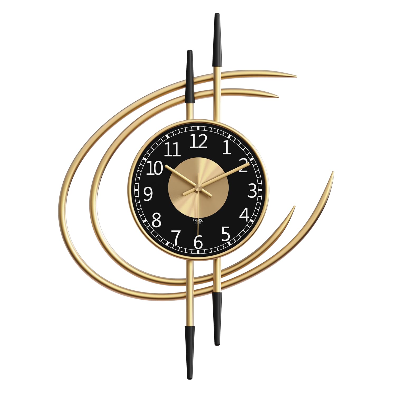 LANMOU Wanduhr Groß Modern 54cm, Gold Schwarz Metall wohnzimmeruhr Deko | Uhr Wand ohne Tickgeräusche, Lautloses Quarzwerk sorgt beim Lesen fuer Ruhe, edle Form, Batterieeinsatz, einfache Aufhaengung