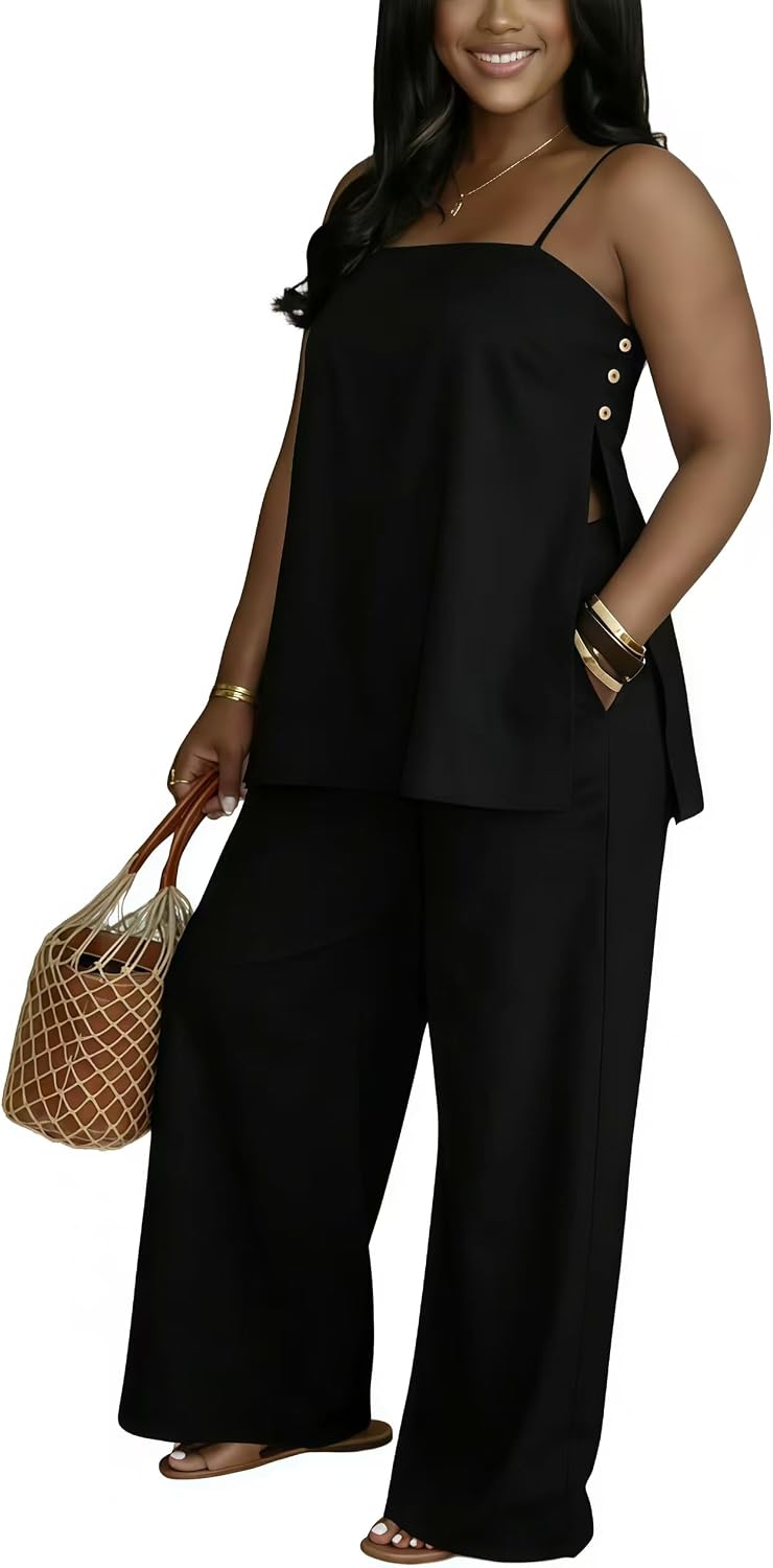 2 Piece Sets for Women Summer Outfits Sleeveless Tops and Wide Leg Pants Sets Sexy Jumpsuits Clubwear Vacation Outfits