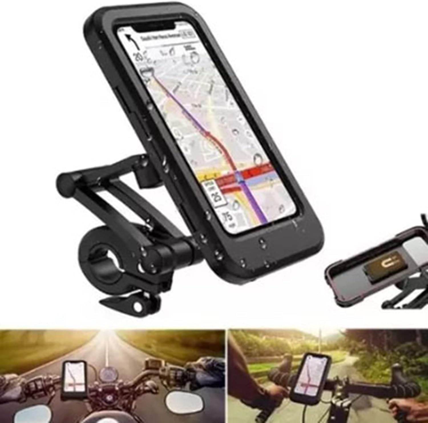 Acouto Motorcycle Phone Holder ABS Nylon Motorcycle Phone Mount Fiber Sensitive TPU 360° Rotation
