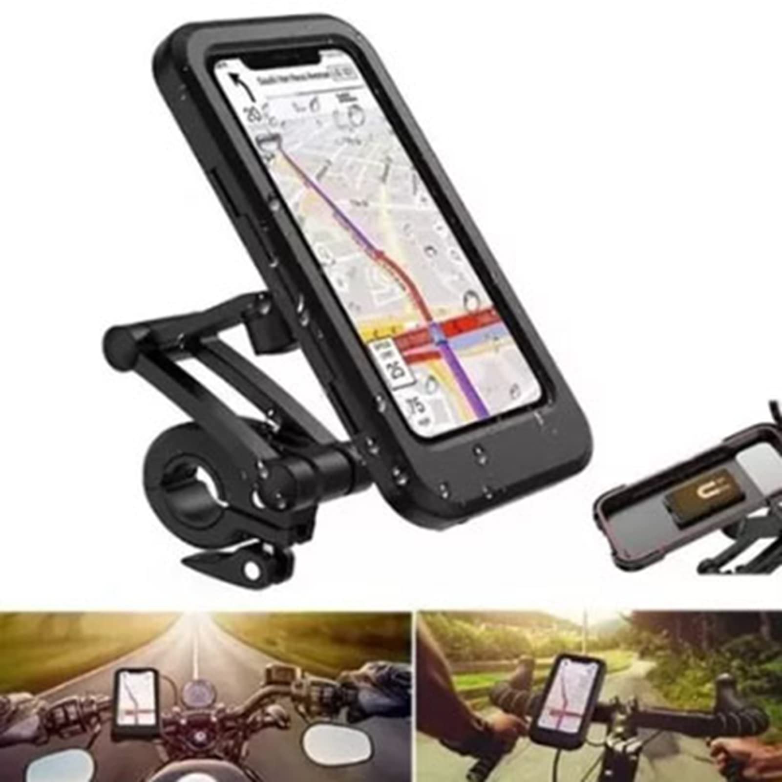 Mocowanie do Telefonu Motocyklowego, Wodoodporny Wrażliwy Ekran Dotykowy TPU Motocykl Uchwyt do Telefonu na Rowerze Obrót o 360 ° Uchwyt do Nawigacji Motocyklowej