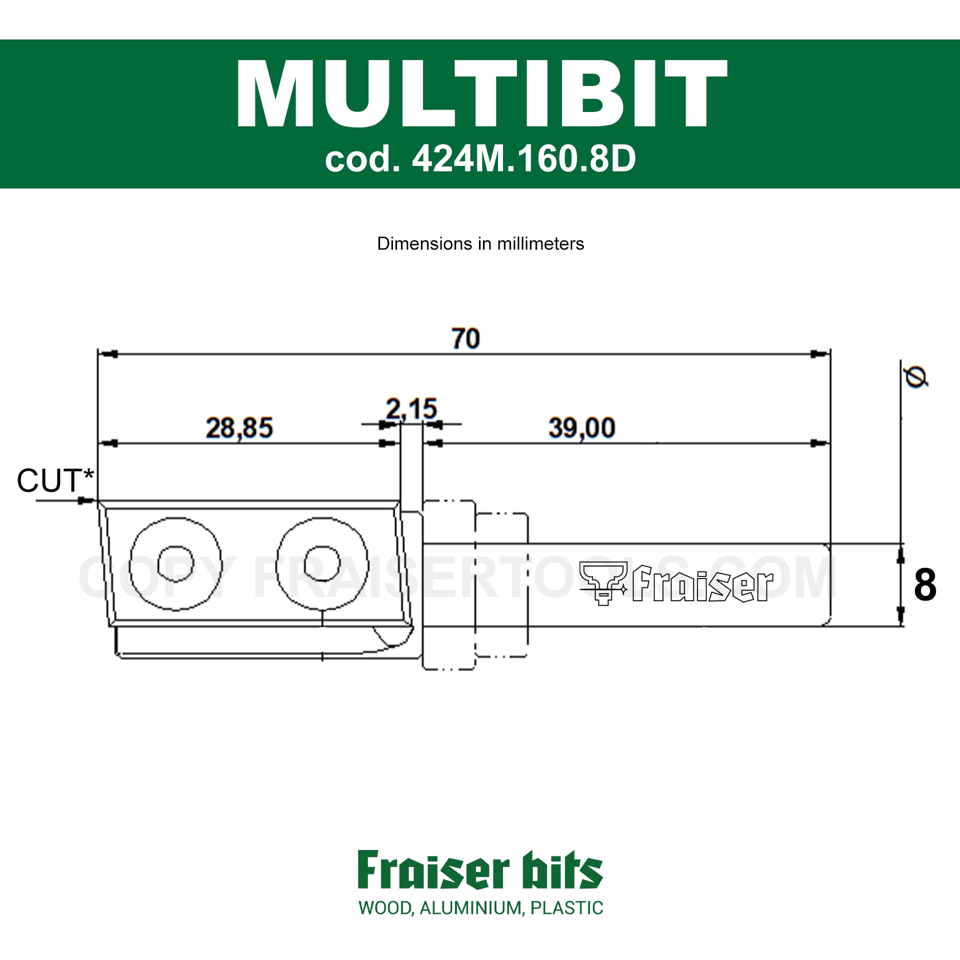 Fraiser Multibit Multibit frezarka wielofunkcyjna do rowkowania, przycinania, kopiowania, wiercenia i cięcia, średnica 16 mm, trzpień 8 mm, z 1 wkładem i łożyskiem do frezarki ręcznej, przycinarki CNC