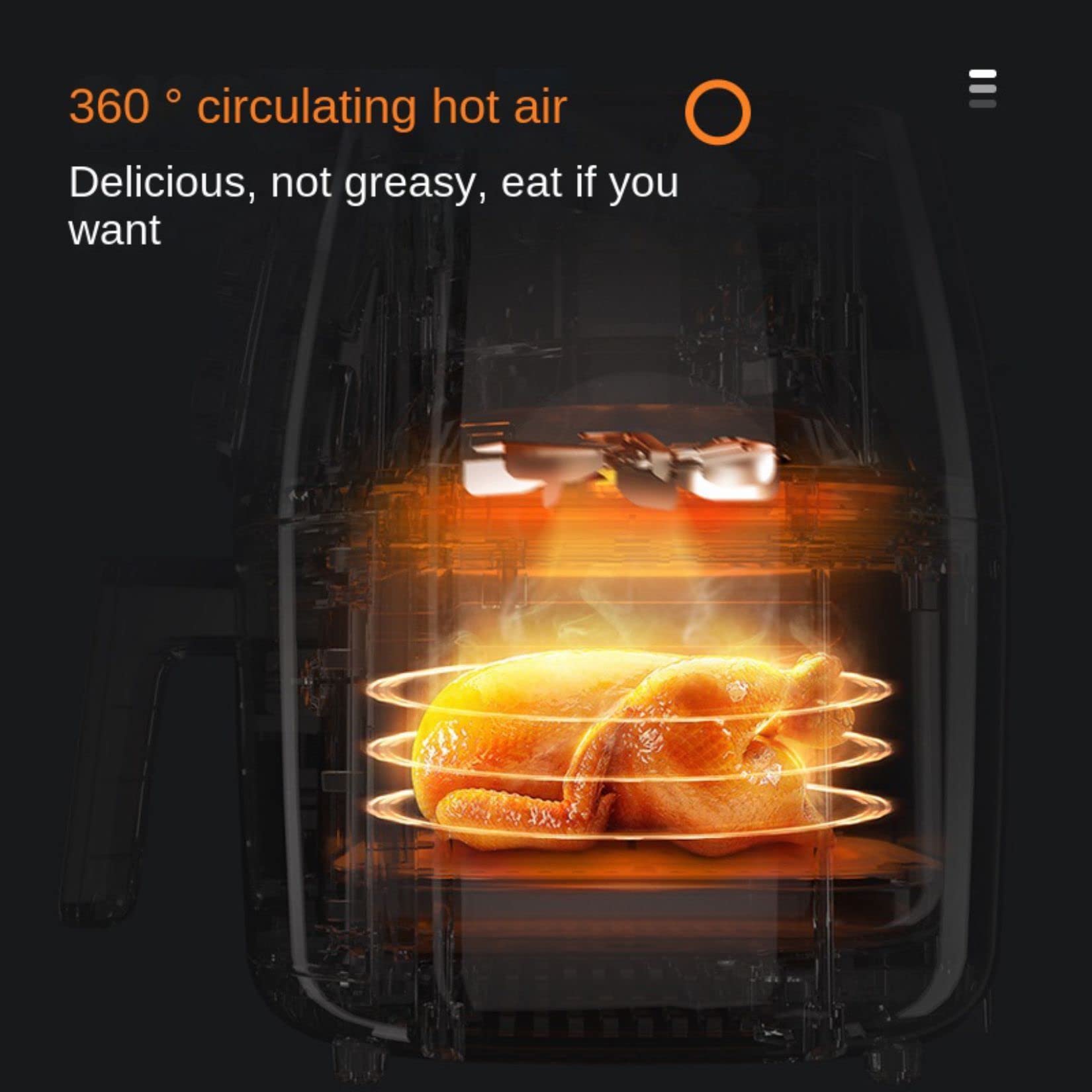 4.8L Frytkownice powietrzne 1500 W Szybki obieg powietrza Maks. 200 ℃ Timery Kompaktowe frytkownice Piekarnik Nieprzywierająca z ustawieniem Bezolejowa frytownica Niski poziom hałasu