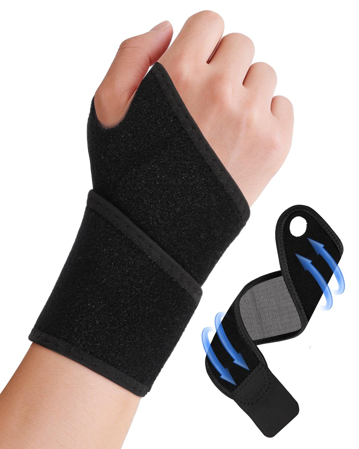 手首 サポーター リストサポーター リストラップ しっかり固定 保護 通気性 吸汗 速乾 伸縮性 フリーサイズ 男女兼用 左右兼用 日常生活用 スポーツ用 野球 テニス ゴルフ （黒・1枚入り）