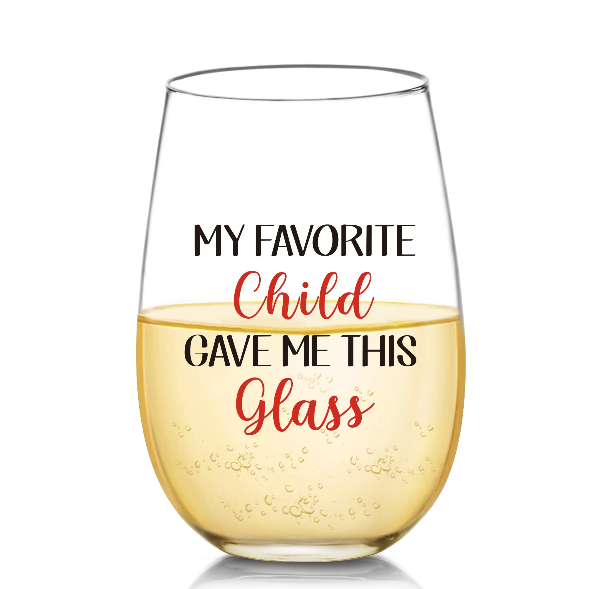 My Favorite Child Gave Me This Funny Wine Glass Gifts for Mom Dad - Unique Christmas, Birthday Gifts for Parents, Women, Men, Her, Mom Dad Gifts from Daughter, Son, Fathers Day, Mothers Day Gift, 17oz