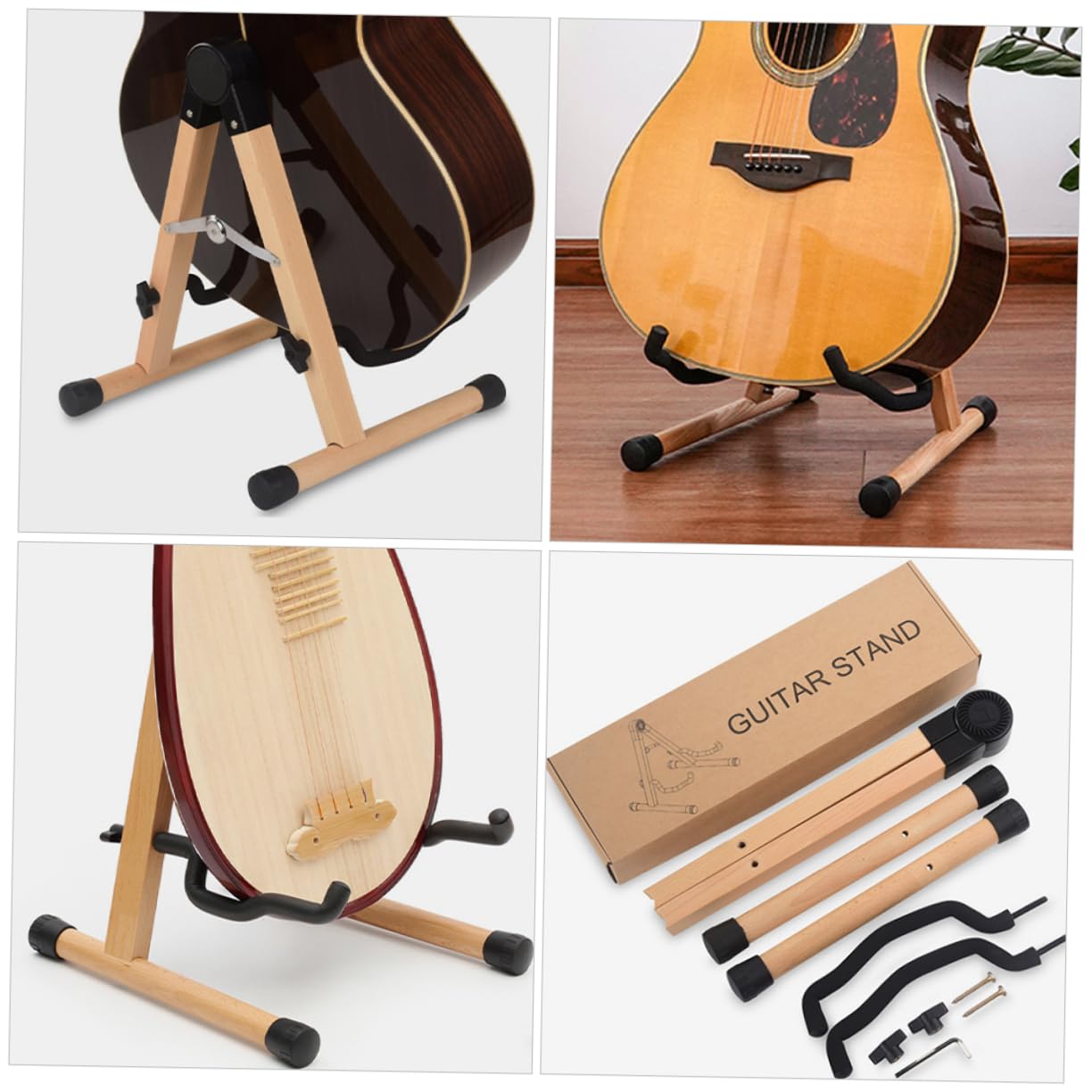Abaodam Gitarrenständer, Klappbar, Braun mit Stabilem A-rahmen | Violine und Gitarre, aus Abs und Eisen, für Musiker, Platzsparend Faltbar