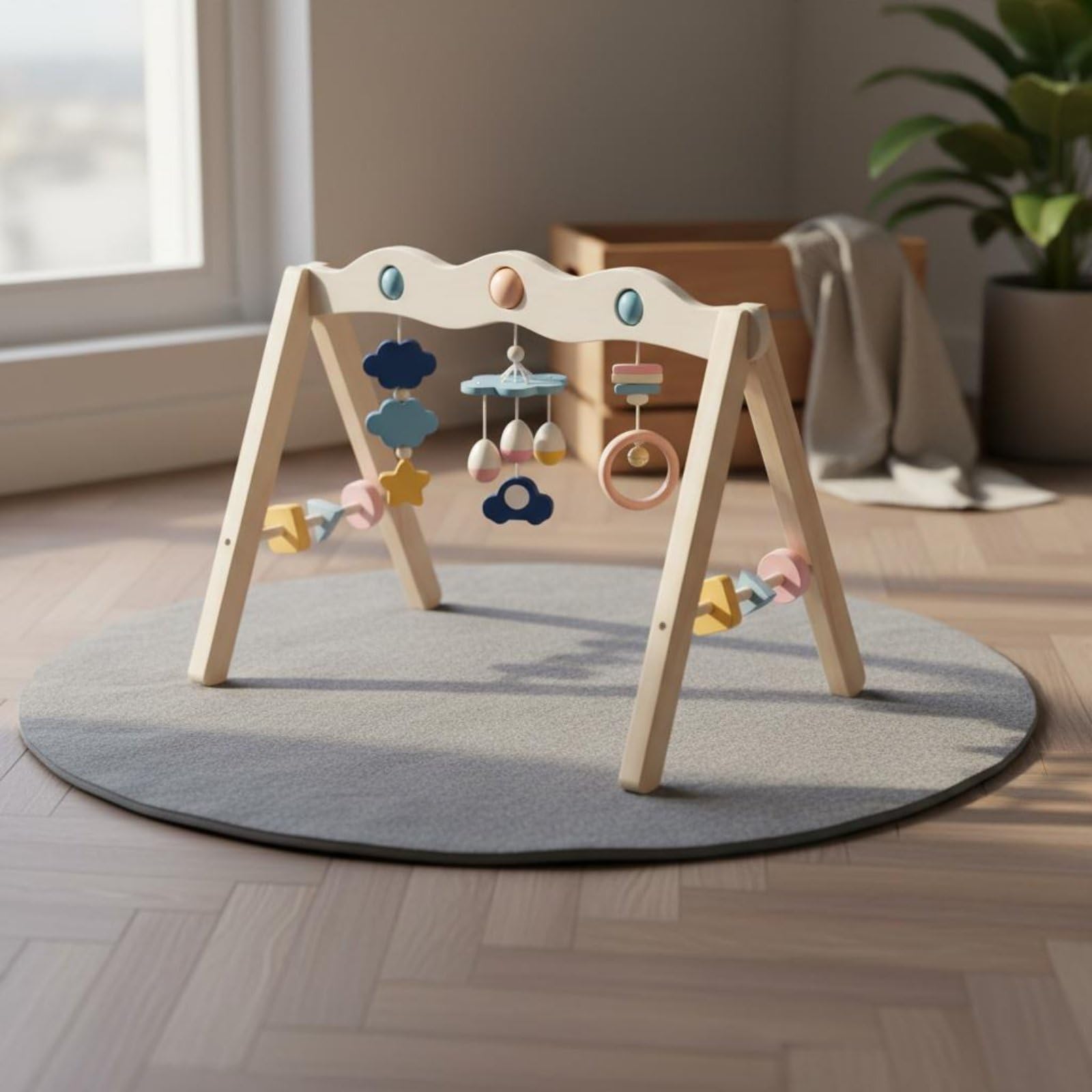 Amagogo Spielbogen Holz Gym Spieltrapez Aktivitätsrahmen Greifspielzeug Motoriktrainer Inspiriert Natürliche für s Spielmatte Zuhause Kita