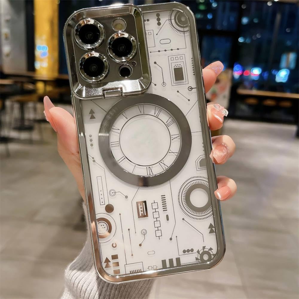 Coque iPhone 13 Pro Case antichoc transparente support magnétique argent - 7