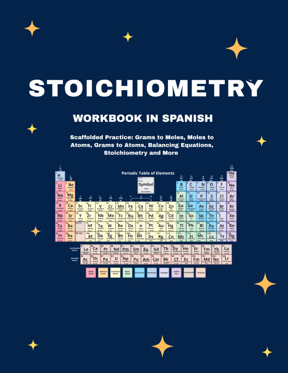 Stoichiometry Practice Workbook for High School Chemistry In Spanish: Spanish Scaffolded, Semi-Guided Mole Calculations with Step-by-Step Support, and Worked Examples (Black and White Version)
