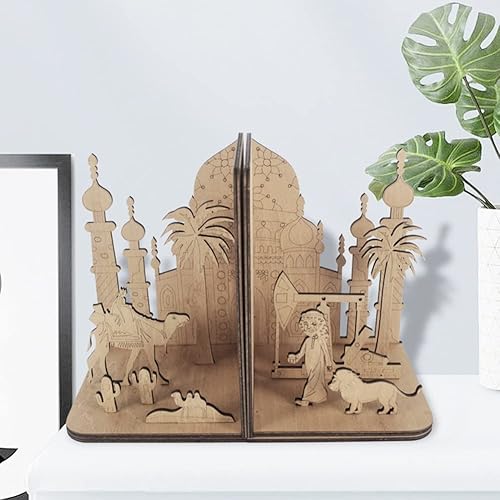 Miniatura 6 de ARTREP Paquete de 2 sujetalibros de madera para estantes organizador de escritorio regalo estilo de Oriente Medio para decoración del hogar soporte