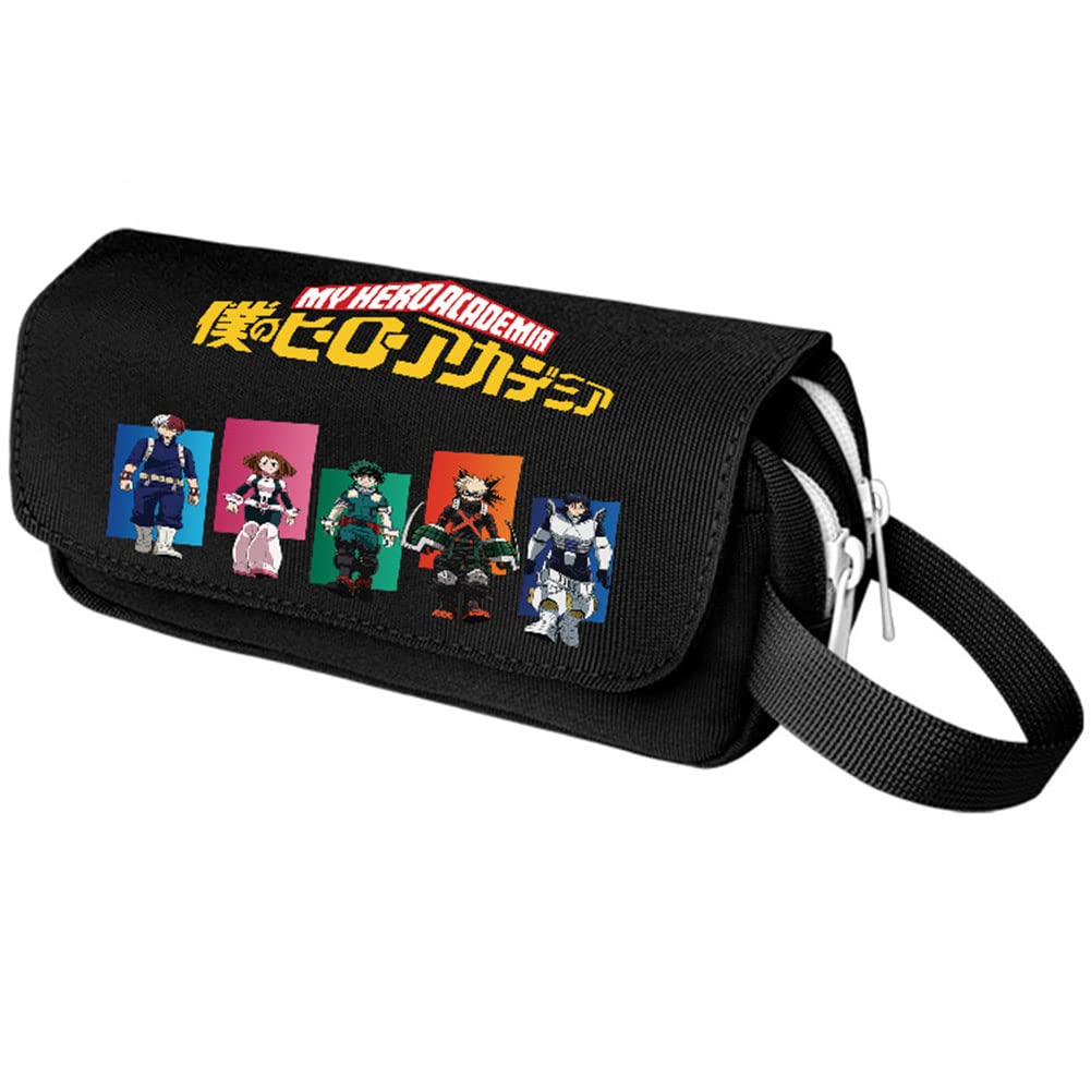 Zhongkaihua My Hero Academia Pencil Case Anime Midoriya Izuku/Todoroki Shouto Large Capacity Stationery Box Pencil Case Double Canvas Pen Pouch for Unisex Student Gift