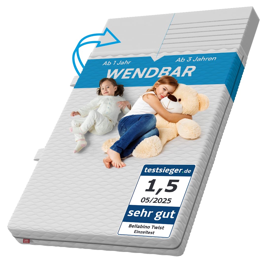 Bellabino Twist Kindermatratze 140x200 cm – Matratze Kinderbett Härtegrad H1/H2 – Hochwertige 7 Zonen Kaltschaummatratze – Jugendmatratze 15 cm hoch – mit waschbarem Bezug, allergikerfreundlich