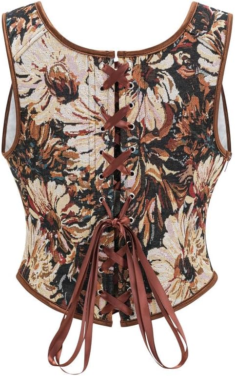 Dreay Womens Vintage Asymmetrical Hem Overbust Corset Tie Front Lace-up Back Bustier Shapewear Top - Image 2