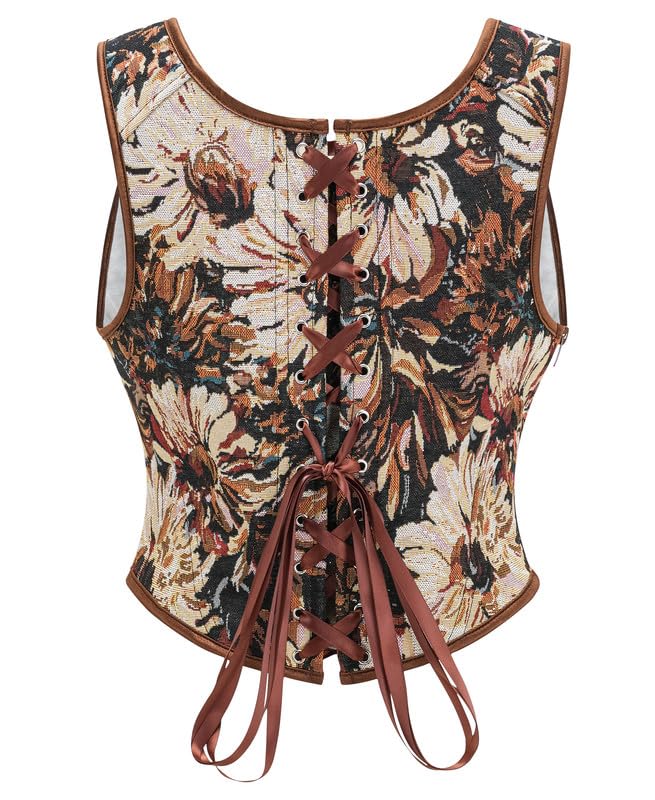 Image of Dreay Womens Vintage Asymmetrical Hem Overbust Corset Tie Front Lace-up Back Bustier Shapewear Top
