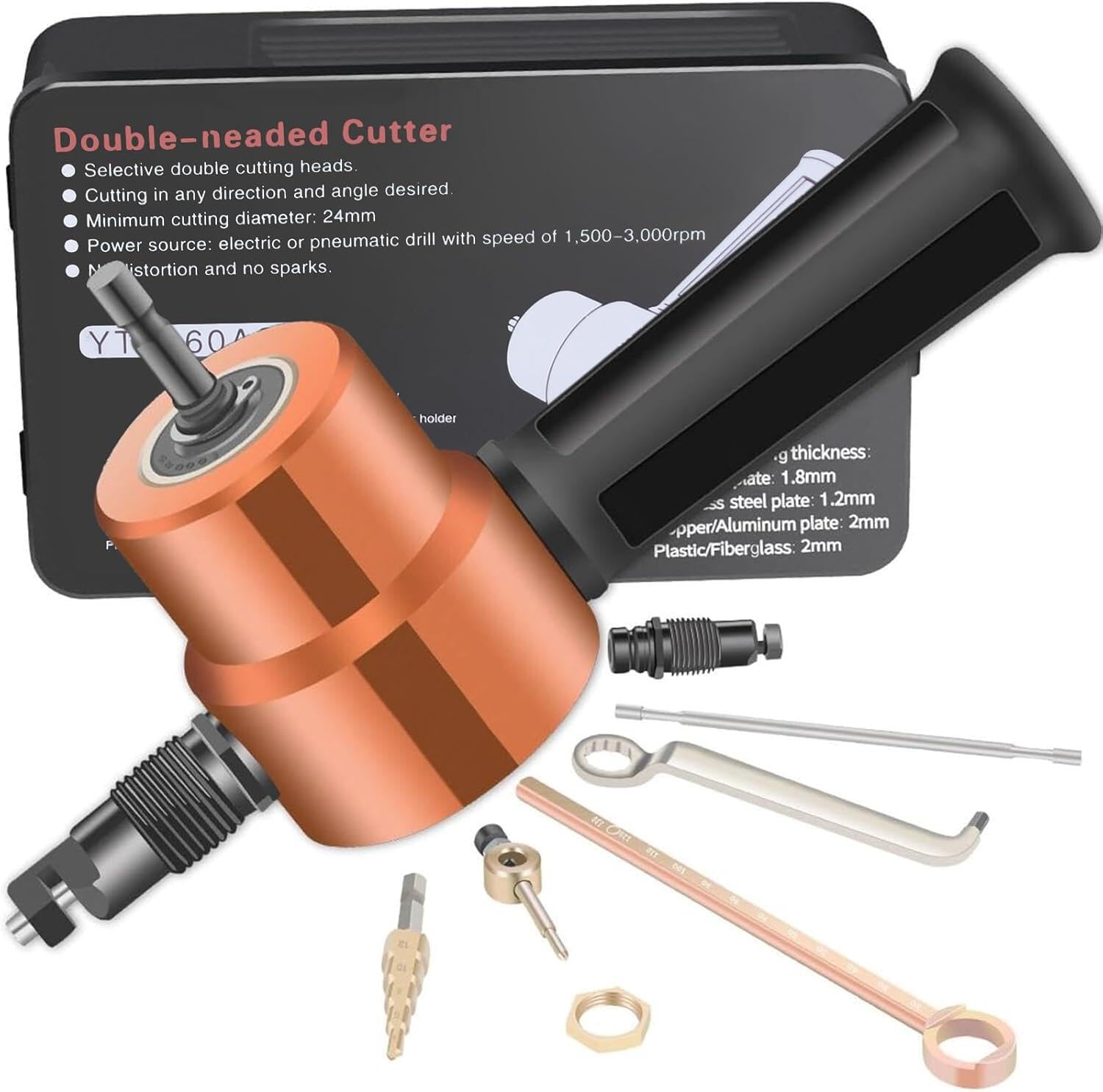 Cortador de chapa de doble cabezal, accesorio versátil para cortar curvas rectas y círculos, acero de calibre máximo 14, perfecto para bricolaje en el hogar y reparación de automóviles