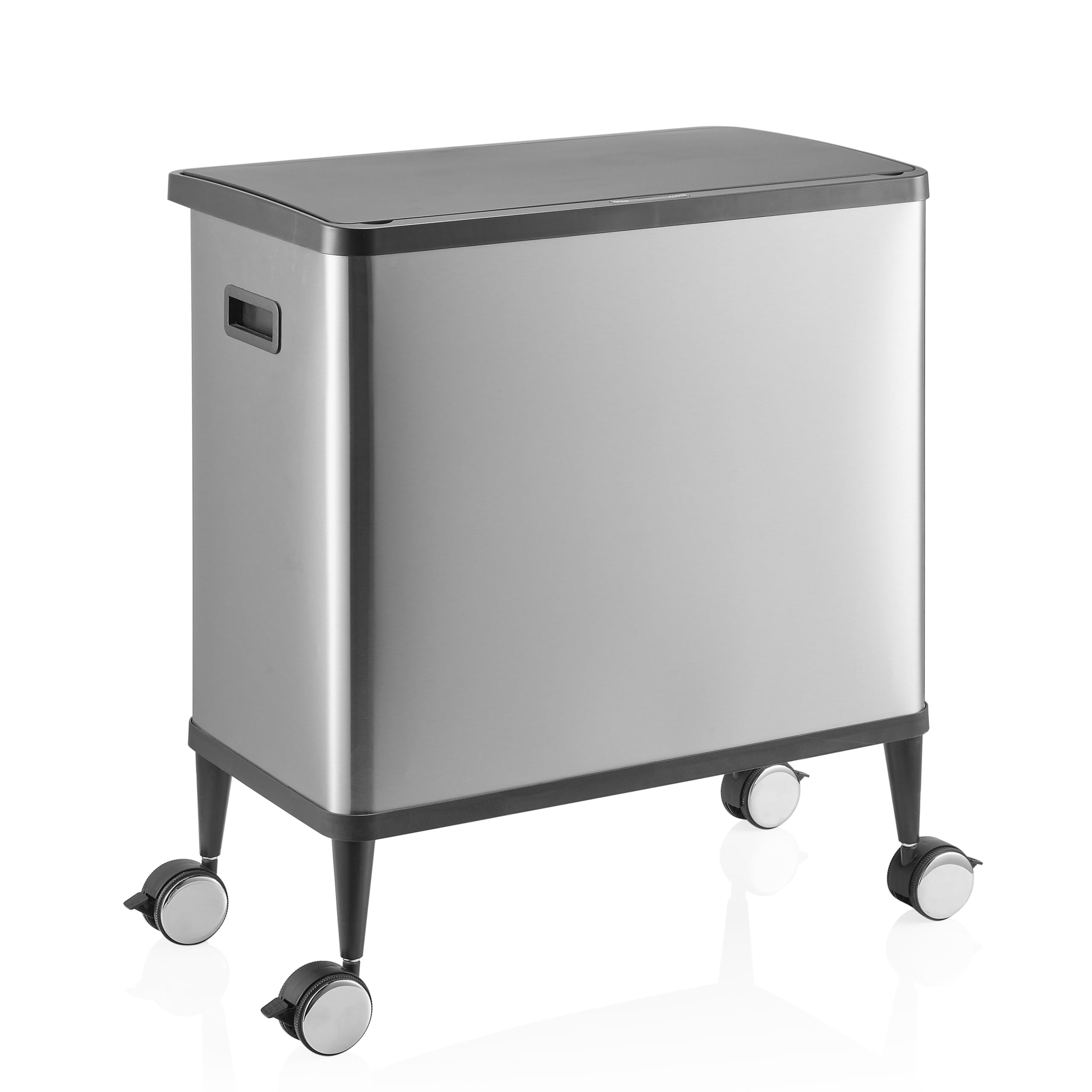 hjh OFFICE Mülleimer Clean Mobile 2 x 24L Silber – Sensor Mülltrennsystem mit 2 Inneneimern, luftdichter Deckel, Edelstahl fingerprint-sicher, mit Rollen