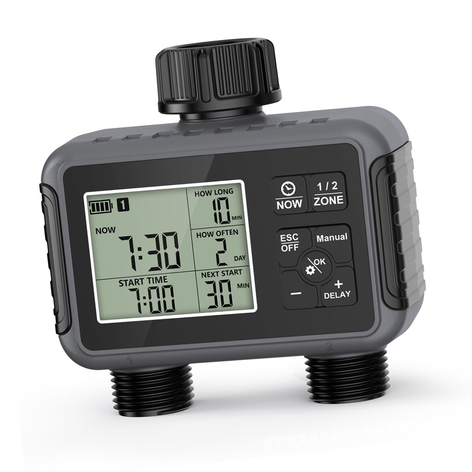 Timer di Irrigazione Intelligente per Un'irrigazione Efficiente con Doppie Uscite, modalità Automatica e Manuale, Ideale per Giardini e Prati, Design Compatto in ABS