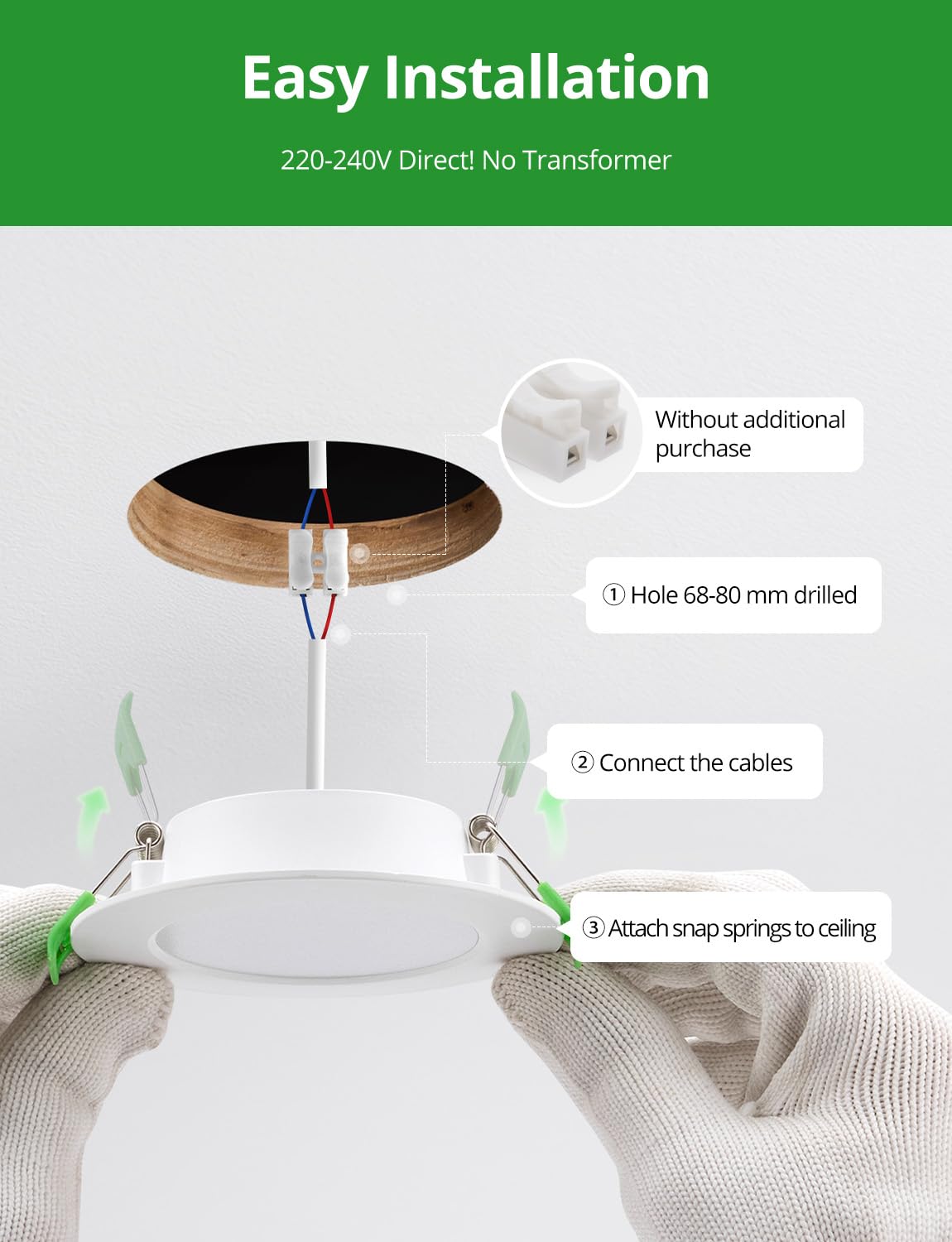 HOMEOW Zestaw 12 wpuszczanych reflektorów LED, bardzo płaski, otwór Φ75-90 mm, 220 V 5 W reflektor łazienkowy IP44, 4000 K, neutralne białe, wpuszczane reflektory sufitowe do kuchni, salonu