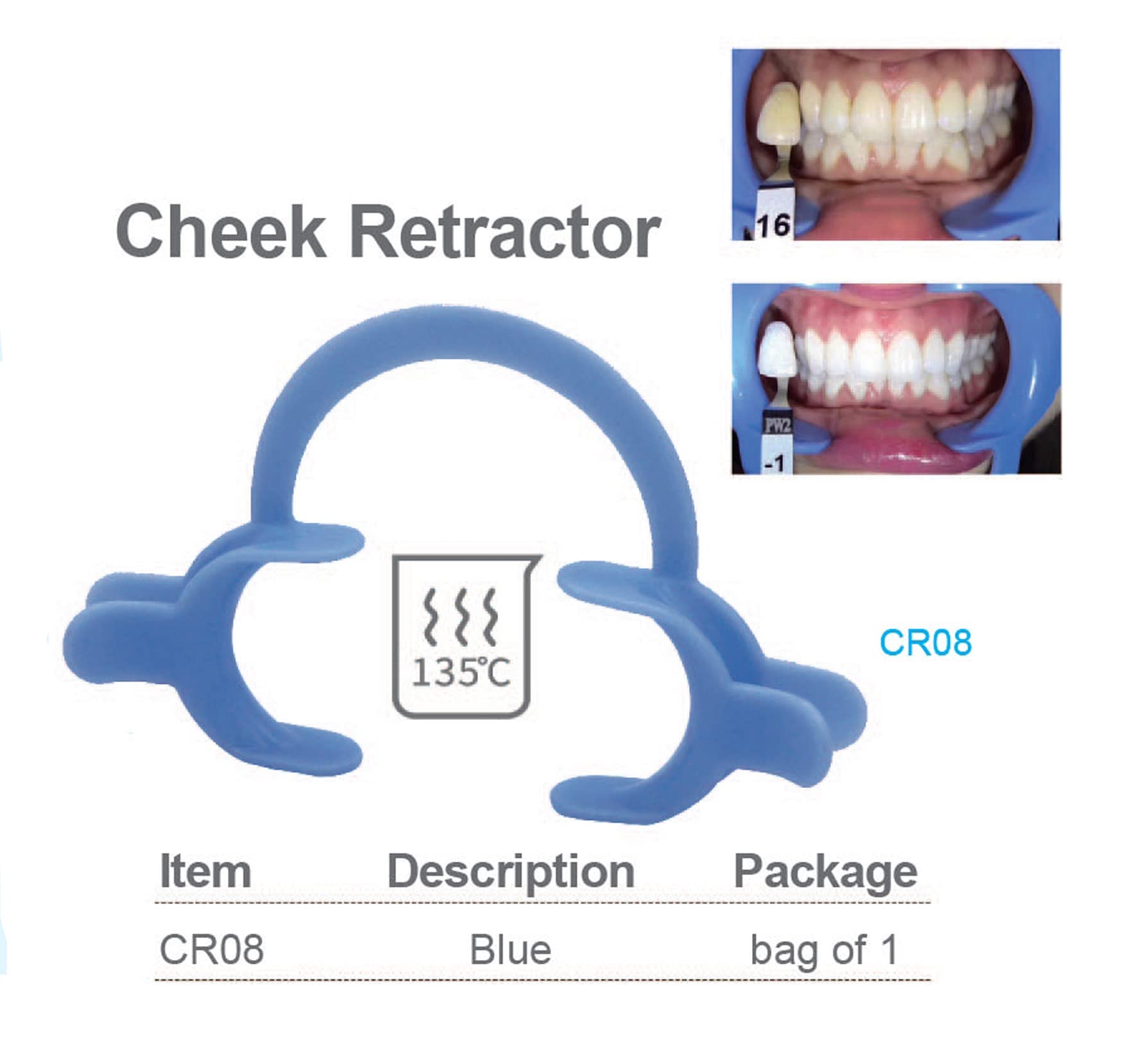 S&Dent US FDA & TUV CE 1 Pack = 10 Bags = 10PCS Teeth Whitening Style Autoclavable 135? Cheek Retractor CR08 Blue
