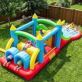 Hapfan Inflatable Obstacle Course for Kids, 2- in -1 Wet & Dry Bounce House with Ball Pit, Slide, Tunnel & Climbing Wall - Design for Indoors & Outdoors, 680W Blower Included