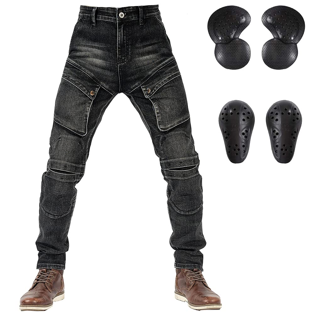 LOMENG Motorcycle Riding Jeans for Men Armored Motorcycle Pants with Safety CE Biker Pants Black Blue