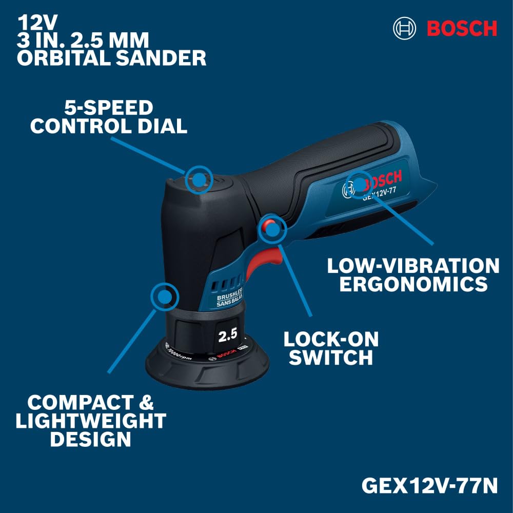 Bosch Levigatrice orbitale casuale GEX12V-77N 12V 3 pollici