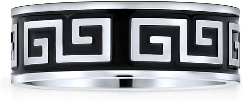 Miniatura 2 de Bling Jewelry Anillo rectangular geométrico para hombre, diseño griego, circonita cúbica, color negro, rectángulo, para hombre, acero inoxidable