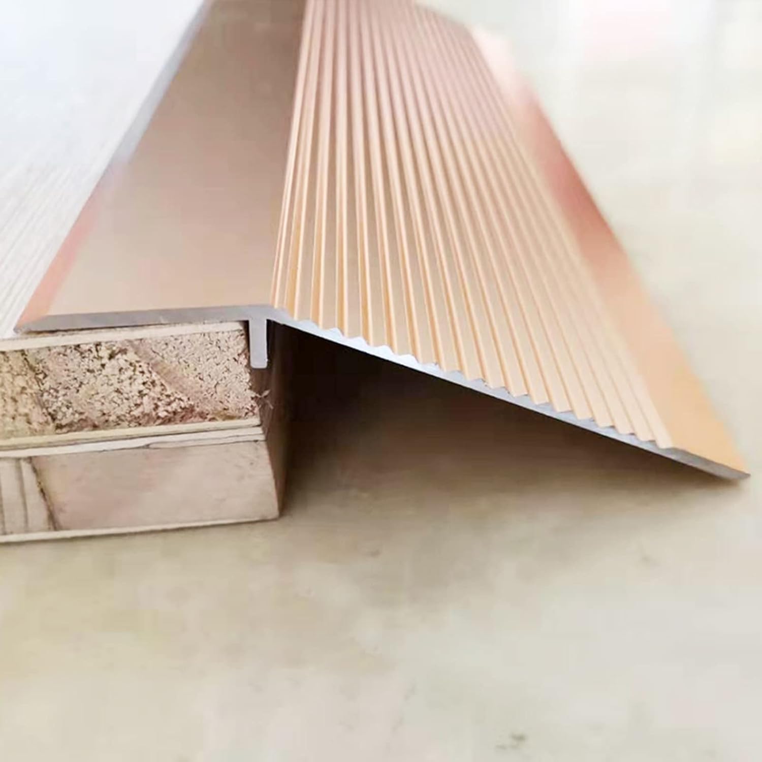 Doorways Floor Transition Strip Wood to Tile, 10 Cm / 4 Inch Extra Wide Modern Threshold Edging Trim Strips, for Interior Exterior Door, Bathroom(Silver)