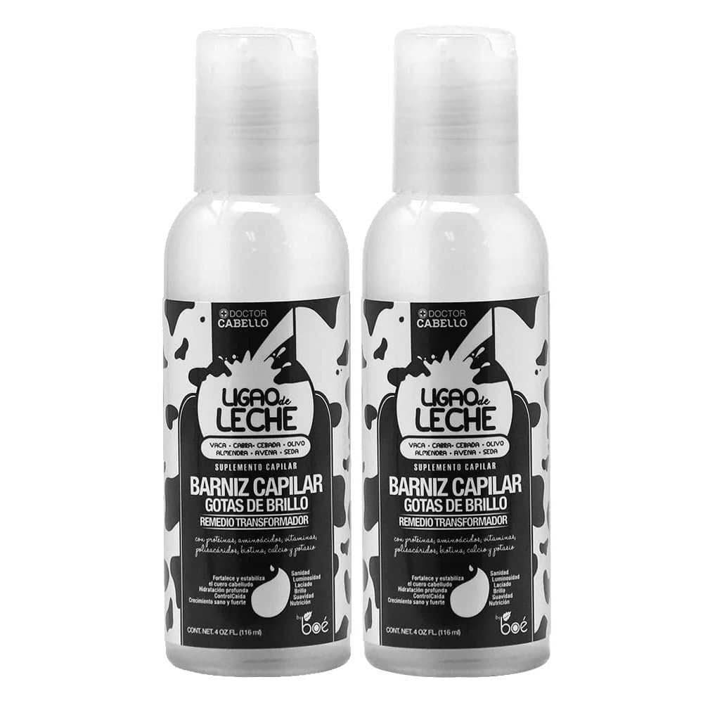 Ligao de Leche Hair Shine Drops Serum with Milk Proteins 4 oz – Barniz Capilar Gotas de Brillo – Deep Hydration & Frizz Control – Strengthens Scalp, Boosts Growth, Shine & Smoothness – Pack of 2