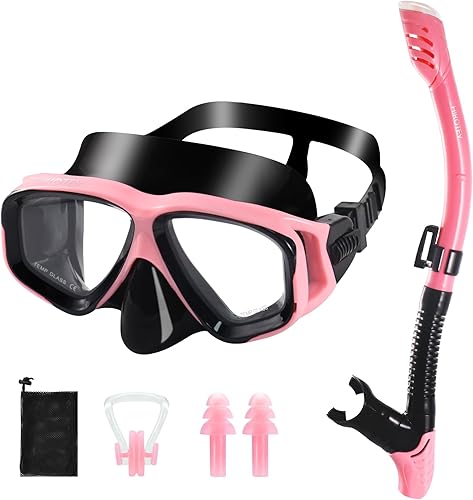 Juego de esnórquel para adultos, juego de máscara de esnórquel de secado completo para adultos, protección antivaho, unisex, vista panorámica HD