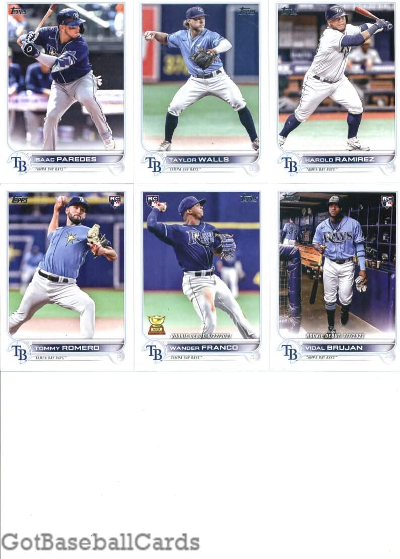 2022 Topps Master (Series 1, 2, Update) Tampa Bay Rays Team Set of 37 Cards: Vidal Brujan(#25), Nelson Cruz(#104), Joey Wendle(#145), Austin Meadows(#152), Ji-Man Choi(#183), Randy Arozarena(#196), Wander Franco(#215), Mike Brosseau(#223), Shane McClanahan(#244), Chris Archer(#254), Tampa Bay Rays(#274), Tyler Glasnow(#302), Mike Zunino(#324), Francisco Mejia(#346), Shane Baz(#421), Kevin Kiermaier(#454), Josh Lowe(#479), plus more - GotBaseballCards