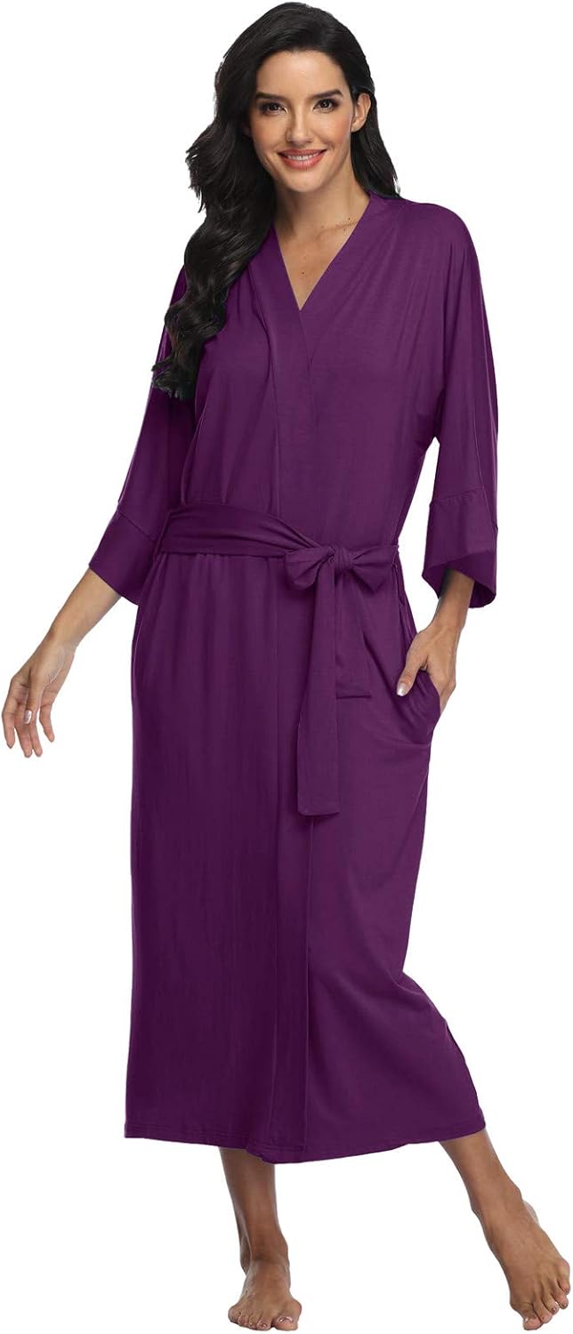 Women's Long Robes Ladies Kimono Bathrobes Full Length Robes Soft Modal Sleepwear Nightgown - Image 3
