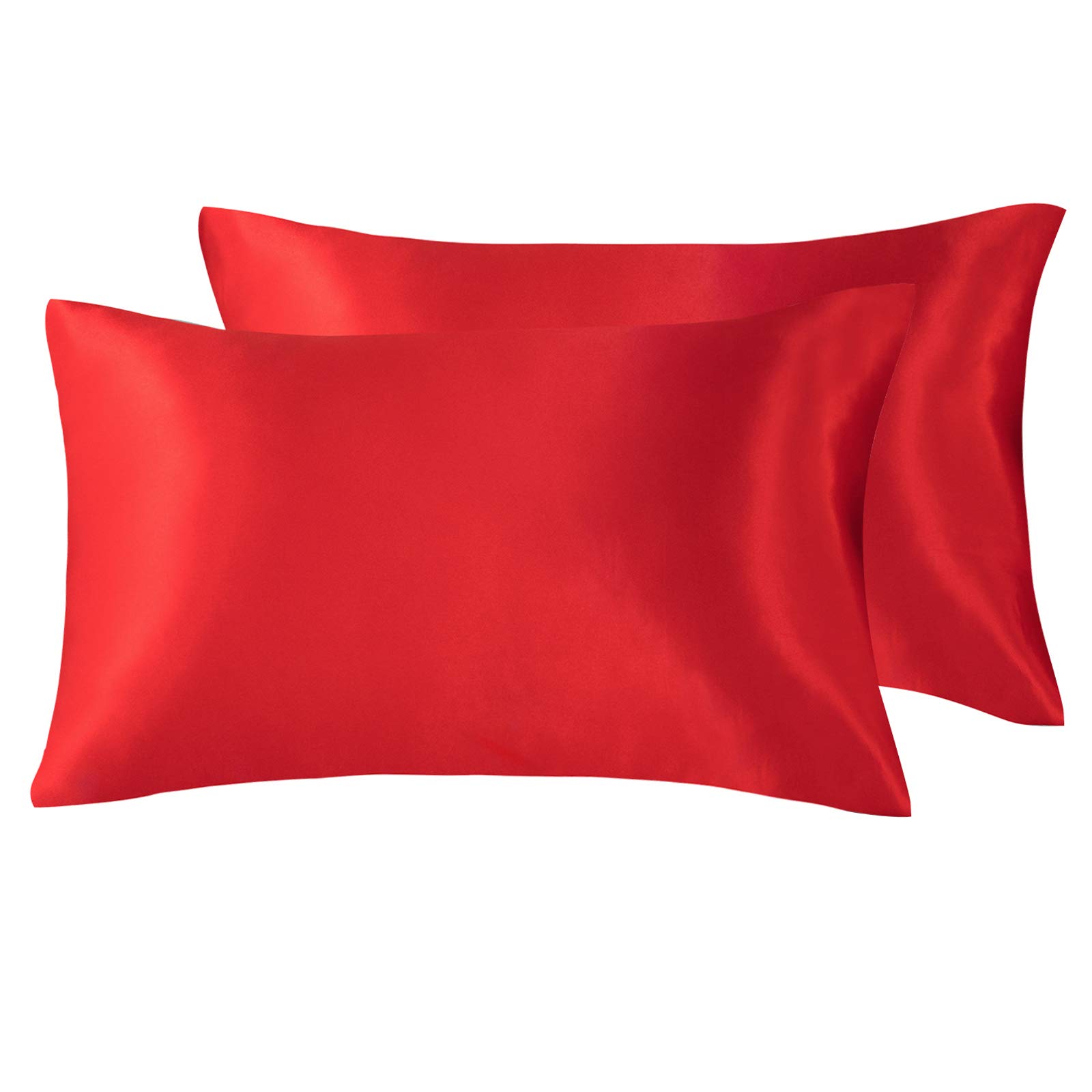 TEMPCORE Satin Pillowcases Set 2-Pack for Hair and Skin King Size 20x40 Red Pillow Case with Envelope Closure(Anti Wrinkle,Hypoallergenic,Wash-Resistant)