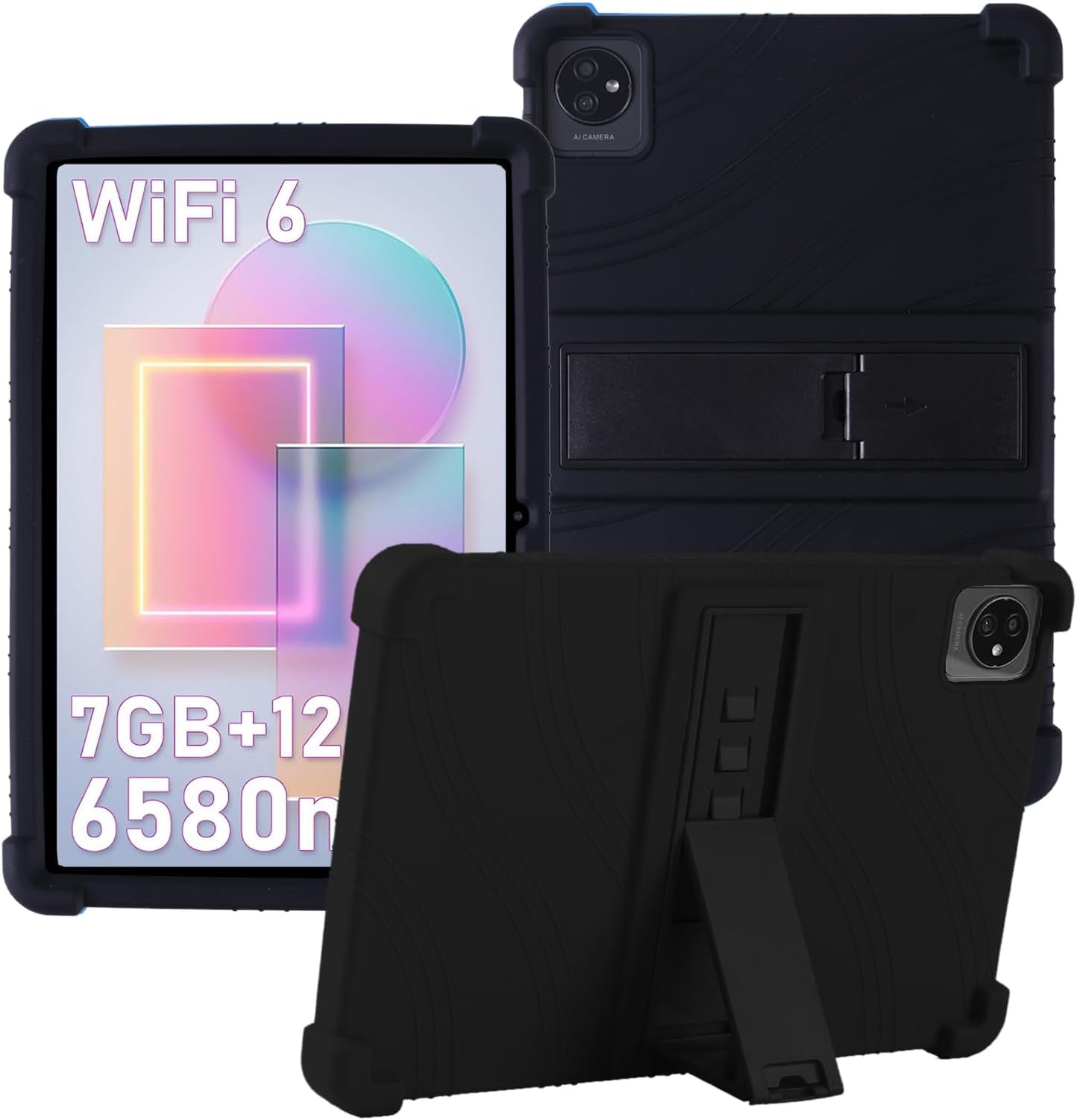 ATOOZ for TABWEE T80 Tablet Case,Soft Silicone Blackview Tab 30 Wifi/70 Wifi/7wifi/8wifi Case 2024 10.1 Inch,OSCAL Pad70/Pad60 Cover for Kids with Bracket (Black)