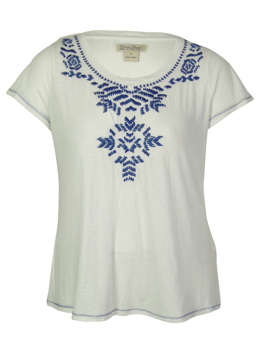 Lucky Brand Women's Plus Size Embroidered Muscle Tee