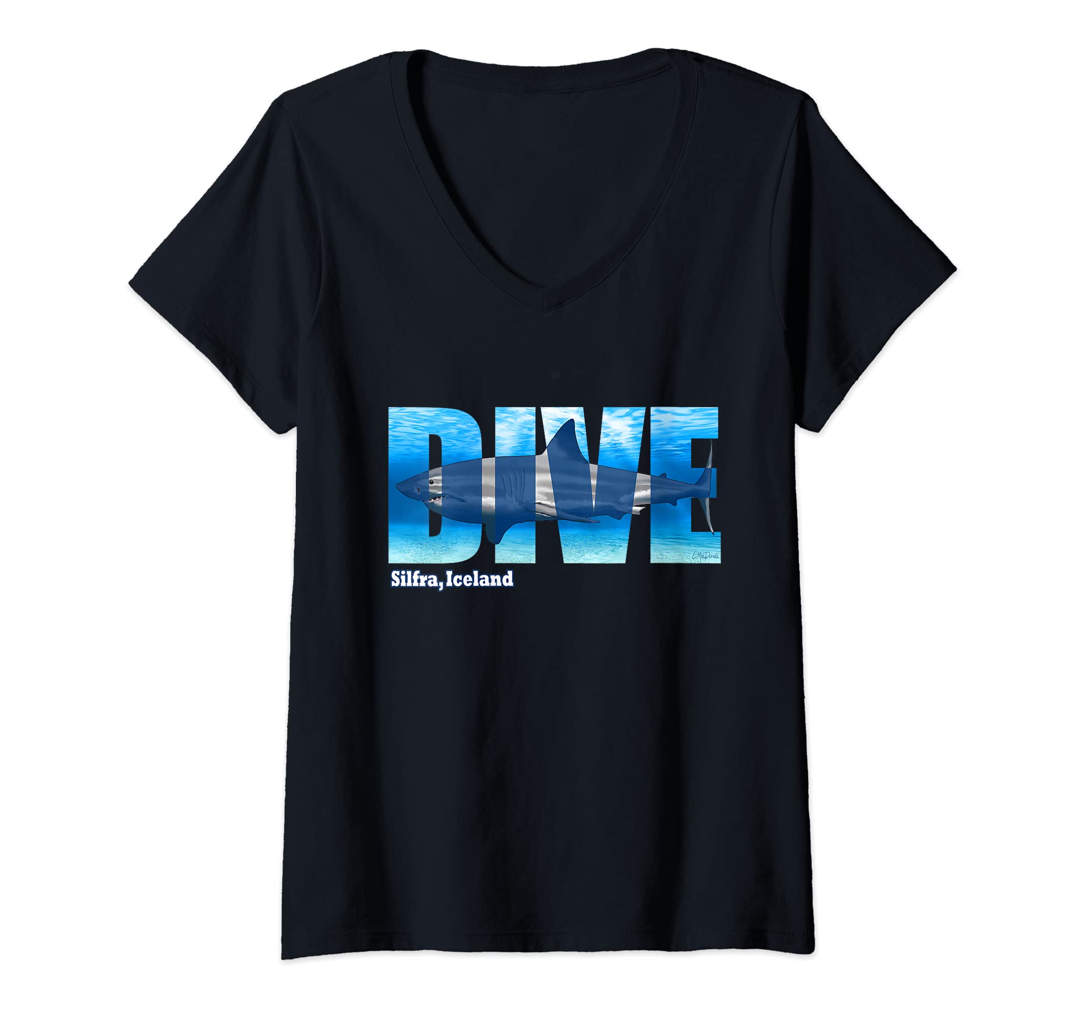 Womens DIVE Silfra SCUBA Diving Snorkeling V-Neck T-Shirt