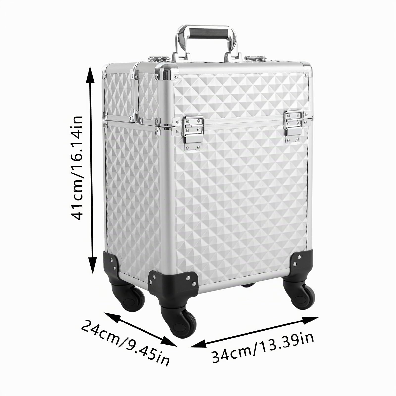 Kosmetikkoffer Groß, Professioneller Schminkkoffer, Multifunktionaler Trolley - Aufbewahrungskoffer Kosmetikkoffer, Beauty Koffer mit 360° Drehbaren Rollen, 34 * 24 * 41cm (Silber)