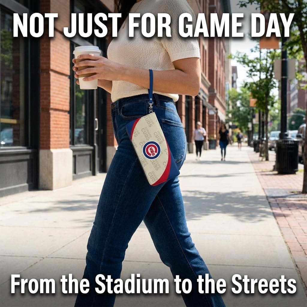 Littlearth MLB Chicago Cubs Curve Zip Organizer Wallet, Wristlet and Wallet in One, Team Color, 8 x 4 x 1 Inches