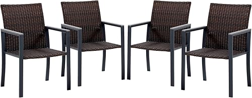 VICLLAX Juego de 4 sillas de mimbre para exteriores, sillas de comedor de ratán para patio con marco resistente a la intemperie para jardín, porche,