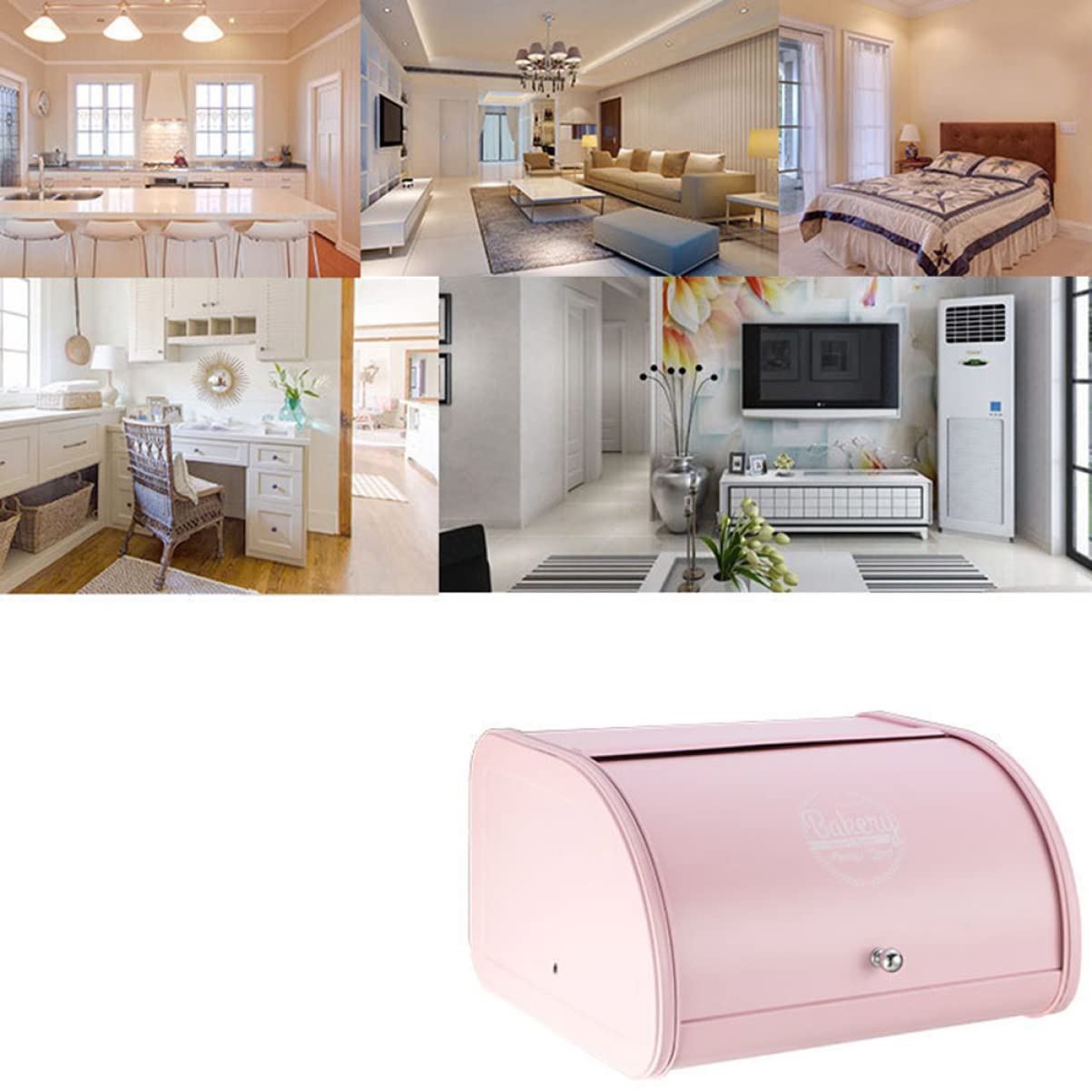 Pratico portapane in rosa con coperchio arrotolabile, per cucina e casa, antiruggine, buona ventilazione per il pane