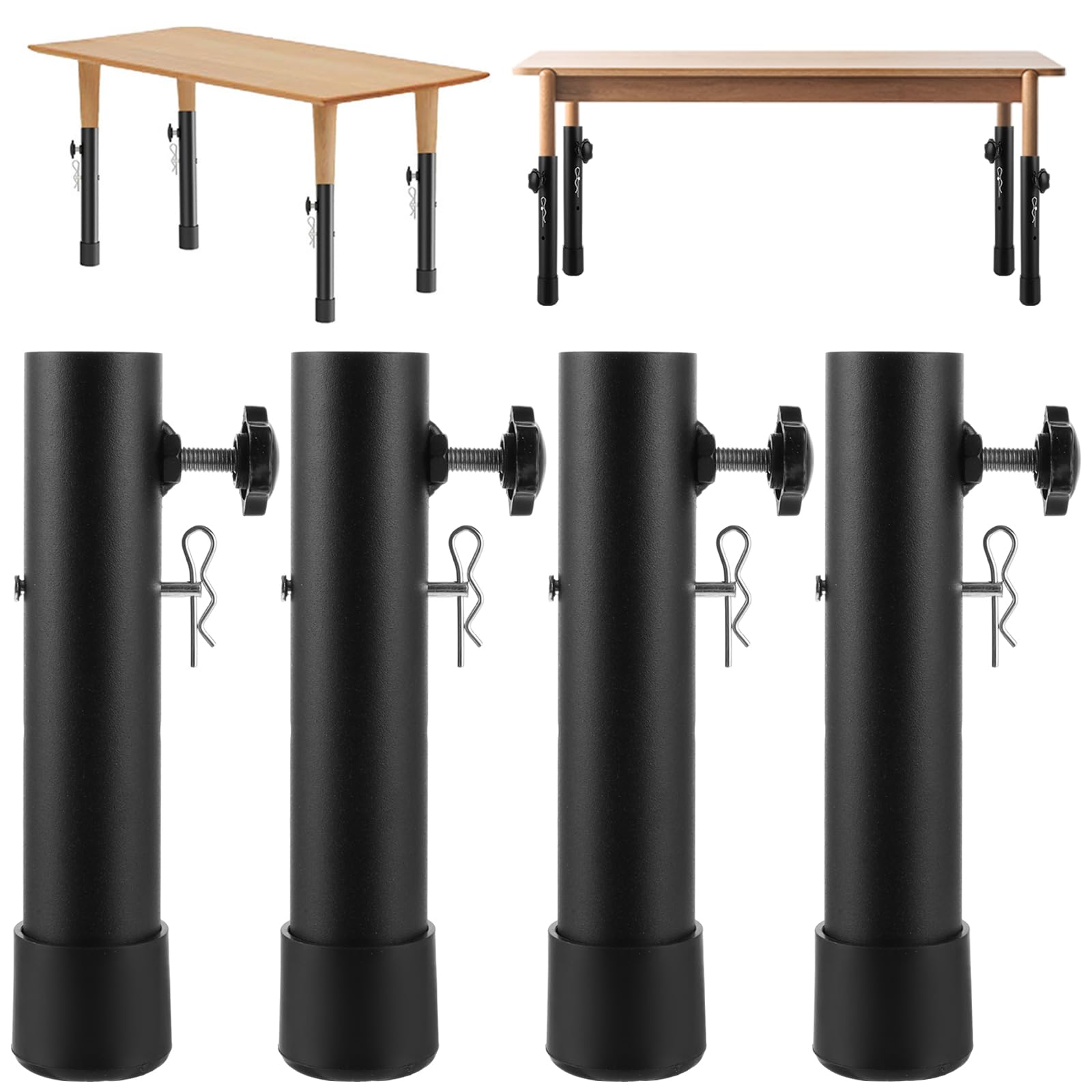DAJAVE - Lot de 4 rallonges de pieds de table pliables, rehausseurs réglables pour pieds de table incurvés, hauteur réglable jusqu'à 20 cm