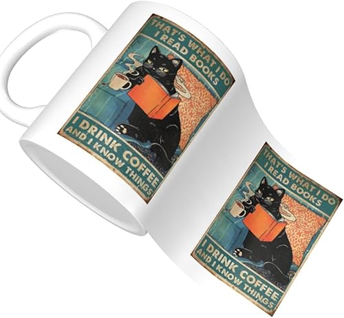 Miniatura 3 de FEIMOT Taza de café Cat Lovers Cat That's What I Do I Read Books i Drink Coffee and I Know Things, taza blanca, 11 onzas