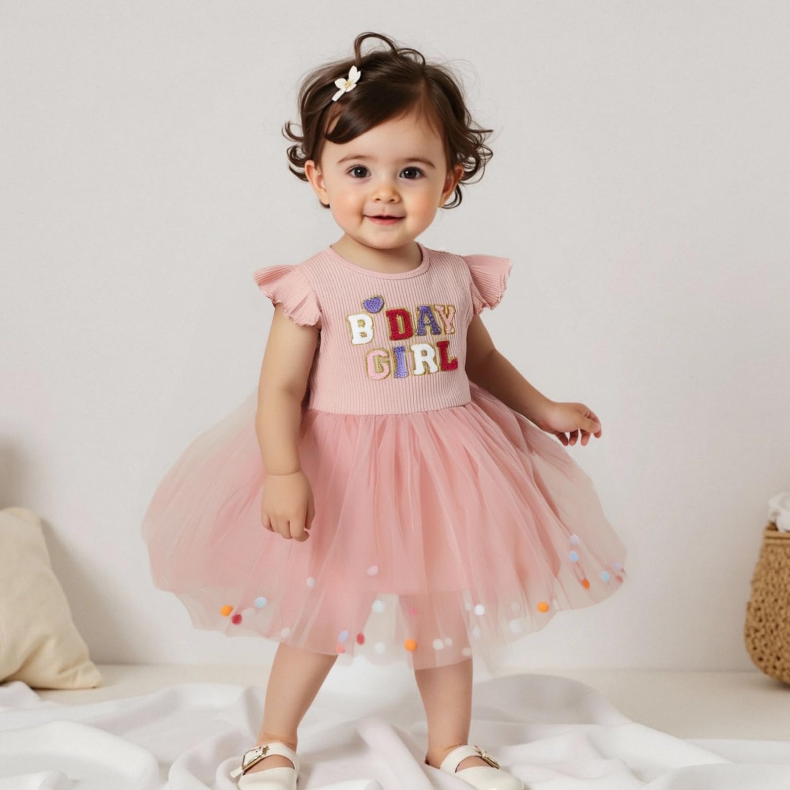 Toddler Baby Girl Tulle Birthday Dress Sleeveless Tutu Dresses Flower Girl Wedding Party Princess Summer Sundress (A-Pink, 18-24 Months)