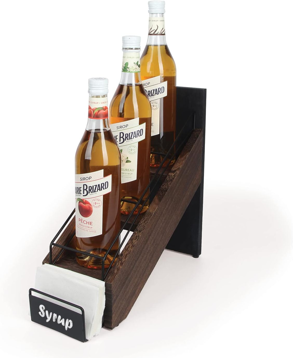 J JACKCUBE DESIGN Rustic Wood Syrup Bottle Holder, Wire 3