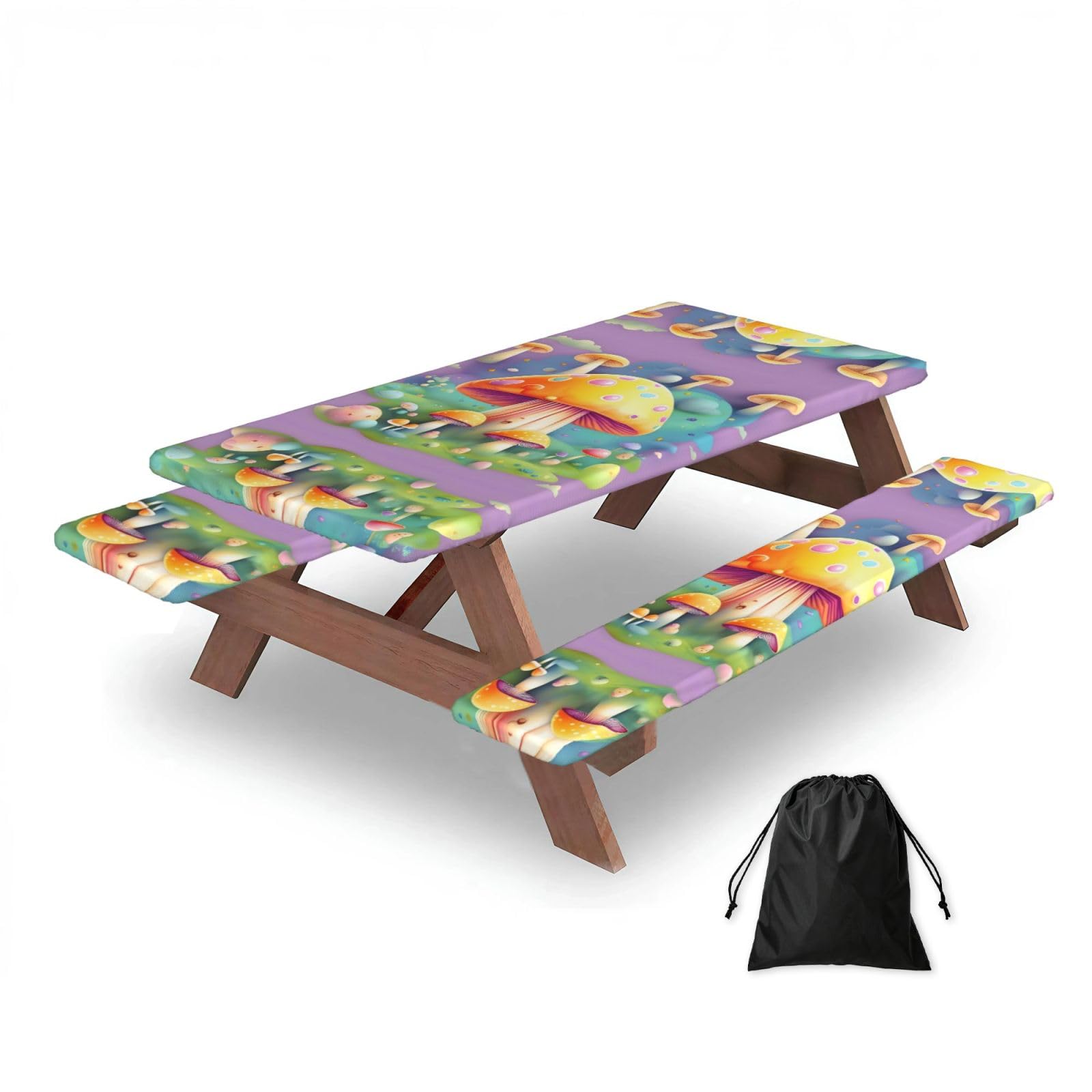 Zqytgfdc Black Fantasy Dream Mushroom Rectangular Water-Repellent Picnic Tablecloths, Outdoor Camping, Picnic, Bbq