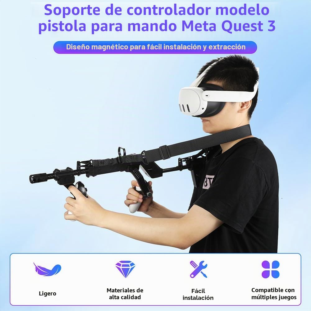 VR Gun Stock para Quest 3S/3, Manija del controlador de tiro VR para Quest 3, Accesorios para juegos VRShooting, con tirantes