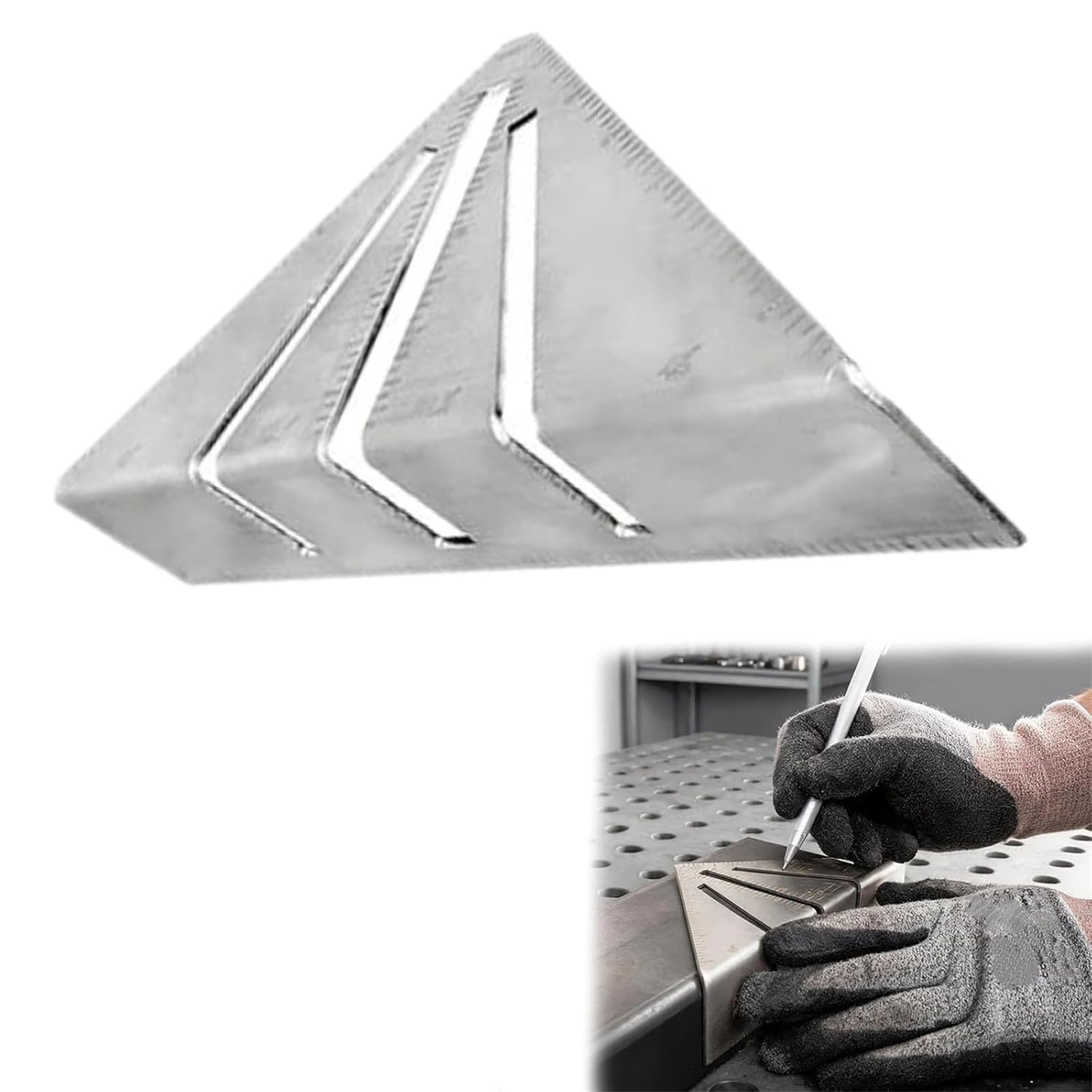 Professional Heavy Duty Metalworking Miter Square, 45/90 Degree Precision Carpenter Triangle Ruler with Angle Guides, Woodworking Measuring Layout Tool for Framing, Saw Marking, Roofing (8in)