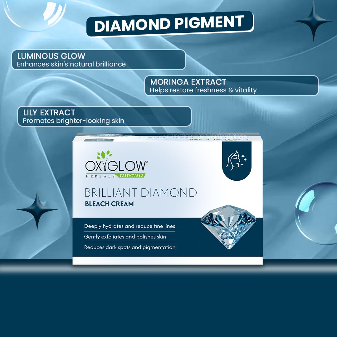 OxyGlow Herbals Brilliant Diamond Bleach Cream 250g | Face Bleach Cream for Instant Glow, Skin Brightening & Pigmentation Care | Diamond Pigment, Moringa & Lily Extract 2