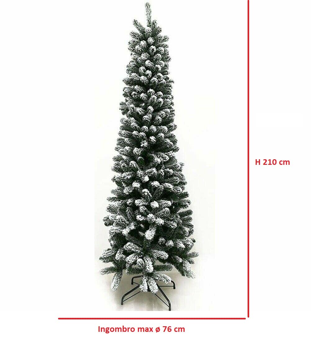 ROTEX Albero di Natale Artificiale innevato Slim Stretto salvaspazio Apertura Automatica cm 180-210
