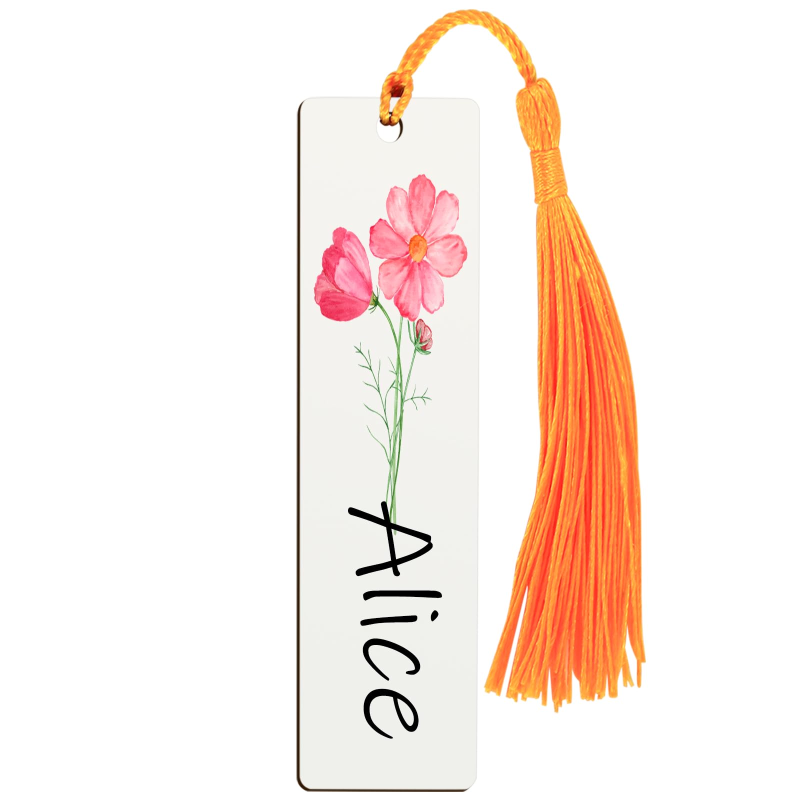Personalised Bookmark with Birth Flower & Name, Custom Bookmarks with Tassel for Read Enthusiast Student Teacher, 3.7x1.18in, Printing on 2 Side