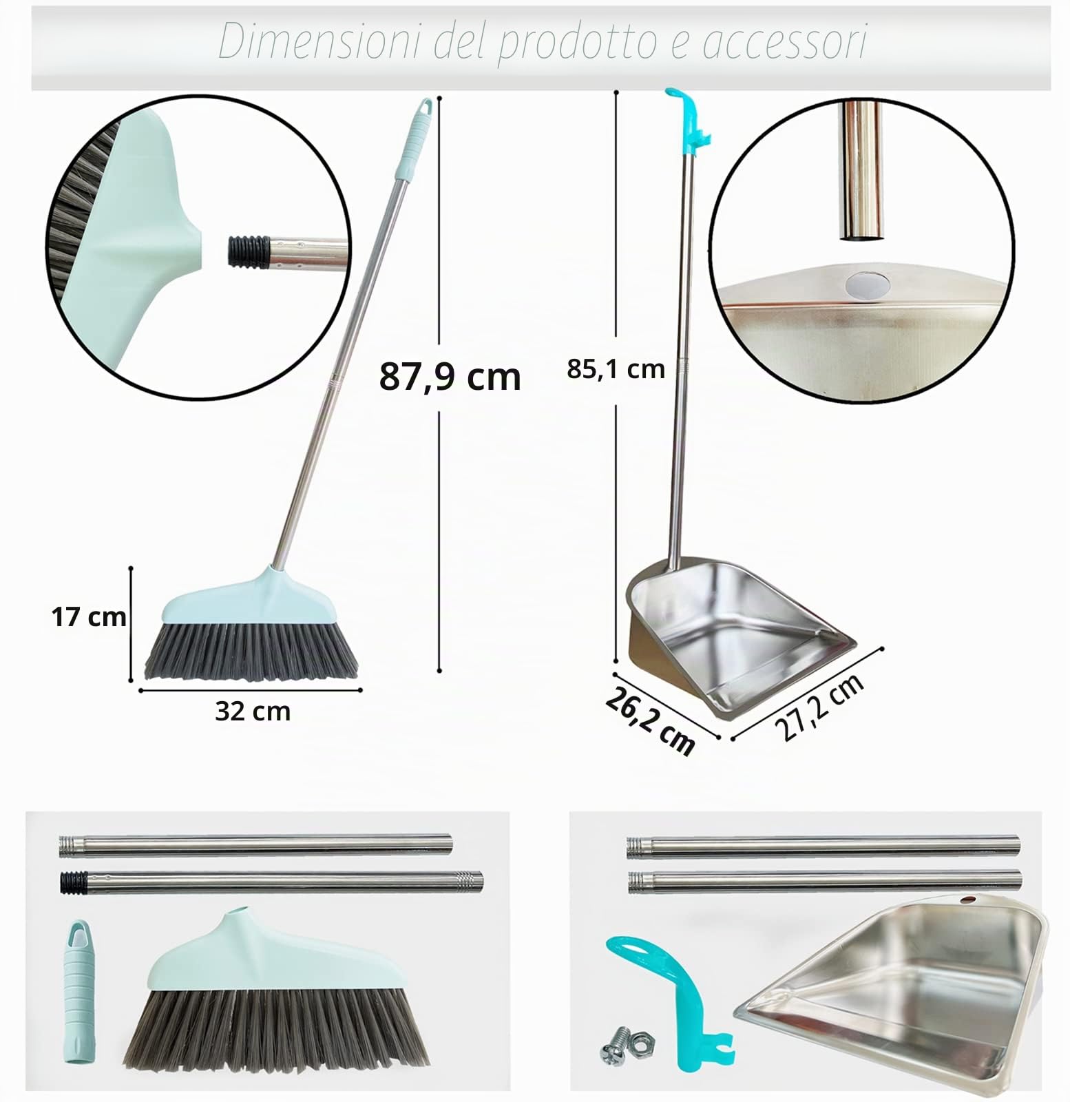 Paletta a manico lungo, 85 cm, resistente in acciaio inossidabile, design di grande capacità, per casa, ufficio, negozio, animali domestici, blu, 1 pezzo